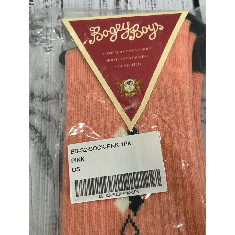 Boggy Boys Men's Pink‎ Stretch Comfort Sole Moisture Wicking Crew Socks One Size
